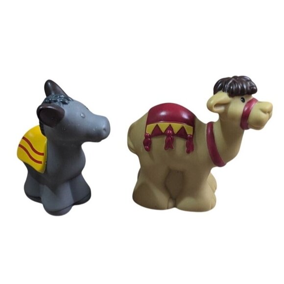 Fisher  Price Christmas Nativity donkey and camel figures  colorful SADDLES - Picture 1 of 8